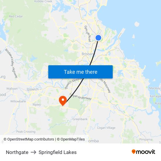 Northgate to Springfield Lakes map
