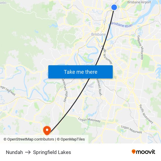 Nundah to Springfield Lakes map