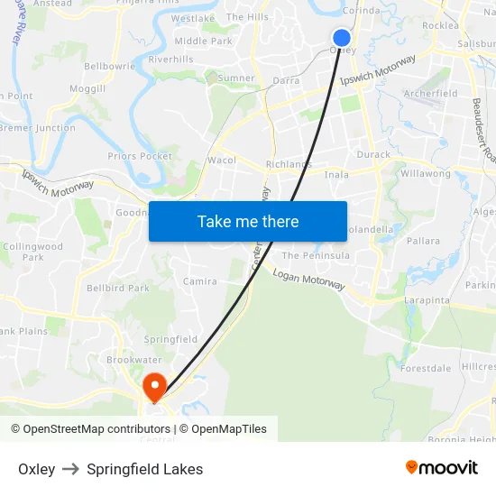 Oxley to Springfield Lakes map