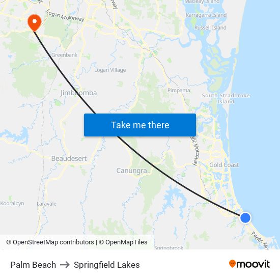 Palm Beach to Springfield Lakes map