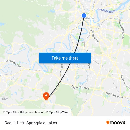 Red Hill to Springfield Lakes map