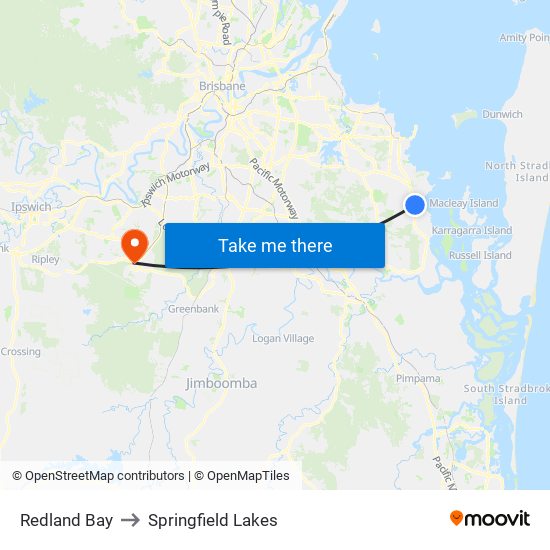 Redland Bay to Springfield Lakes map