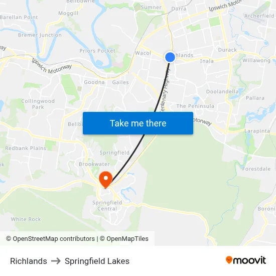 Richlands to Springfield Lakes map