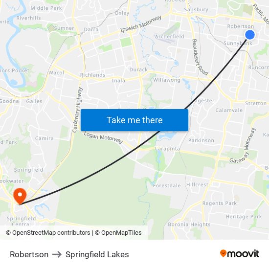 Robertson to Springfield Lakes map