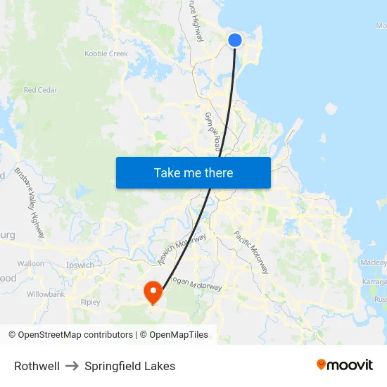 Rothwell to Springfield Lakes map
