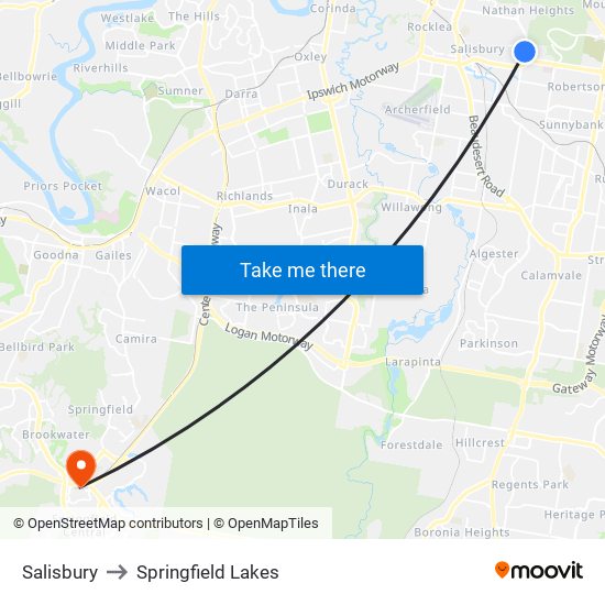 Salisbury to Springfield Lakes map