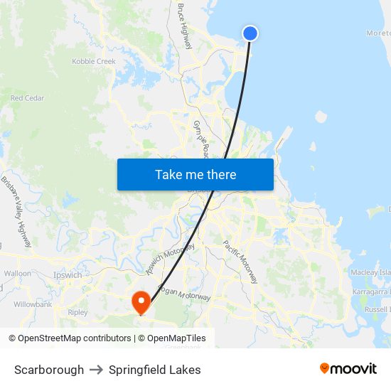 Scarborough to Springfield Lakes map