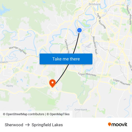 Sherwood to Springfield Lakes map