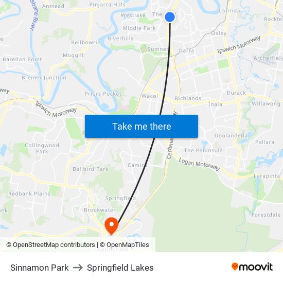 Sinnamon Park to Springfield Lakes map