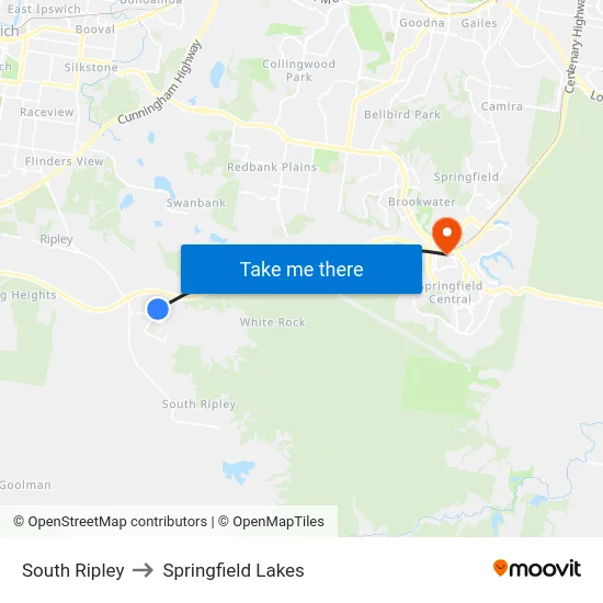 South Ripley to Springfield Lakes map