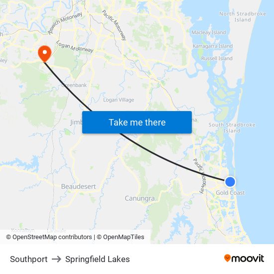 Southport to Springfield Lakes map