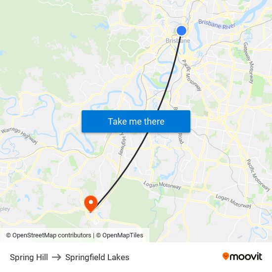 Spring Hill to Springfield Lakes map