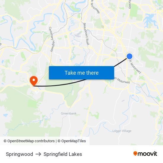 Springwood to Springfield Lakes map