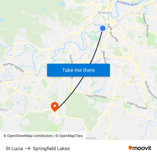 St Lucia to Springfield Lakes map