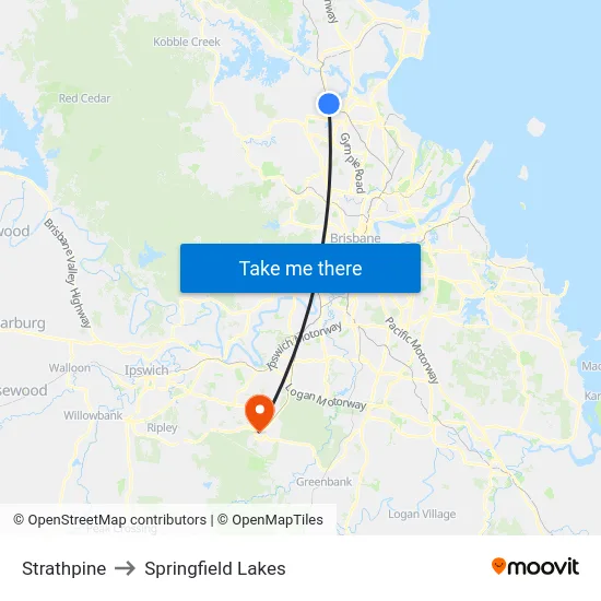 Strathpine to Springfield Lakes map