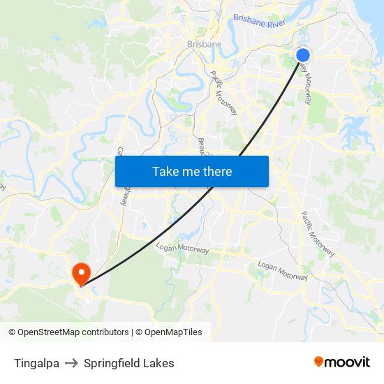 Tingalpa to Springfield Lakes map