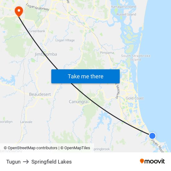 Tugun to Springfield Lakes map