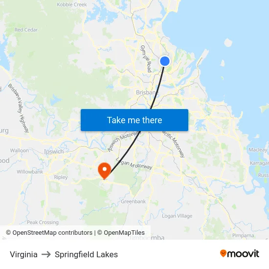 Virginia to Springfield Lakes map