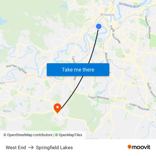 West End to Springfield Lakes map