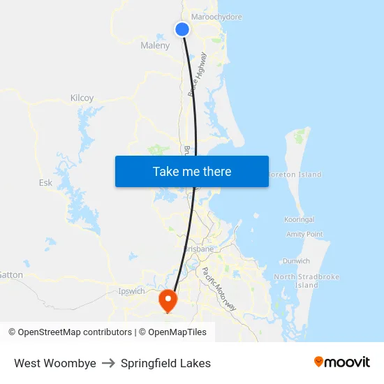 West Woombye to Springfield Lakes map