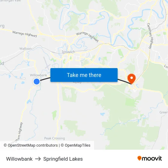 Willowbank to Springfield Lakes map