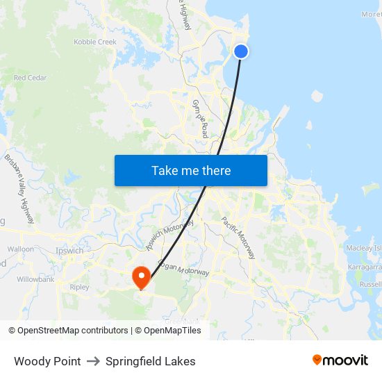 Woody Point to Springfield Lakes map