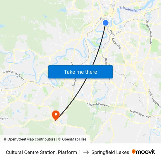 Cultural Centre Station, Platform 1 to Springfield Lakes map