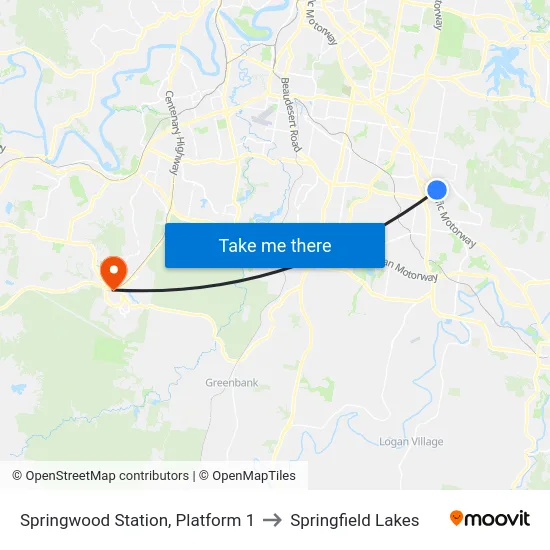 Springwood Station, Platform 1 to Springfield Lakes map