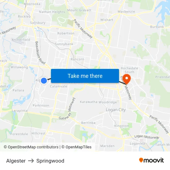 Algester to Springwood map