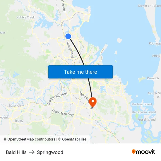 Bald Hills to Springwood map