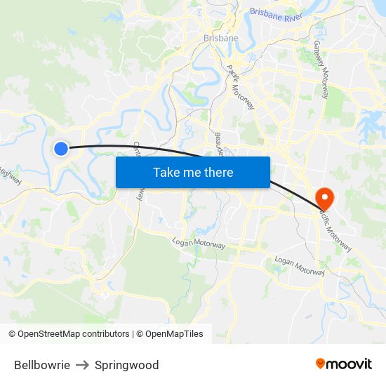 Bellbowrie to Springwood map