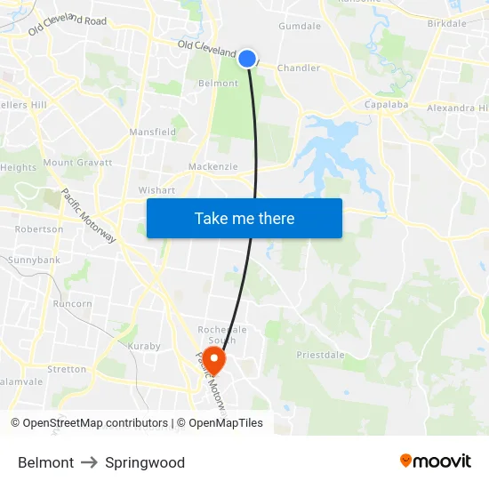 Belmont to Springwood map