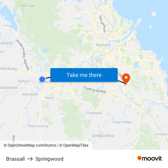 Brassall to Springwood map