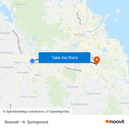 Brassall to Springwood map