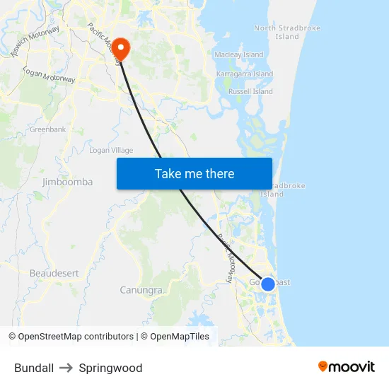 Bundall to Springwood map