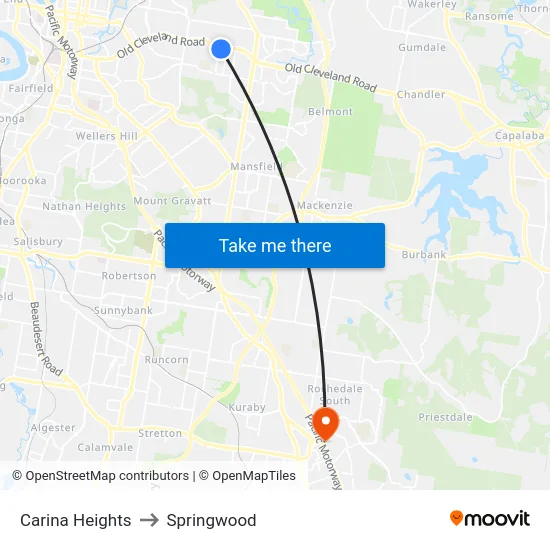 Carina Heights to Springwood map