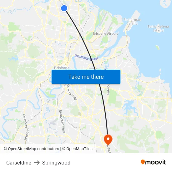 Carseldine to Springwood map