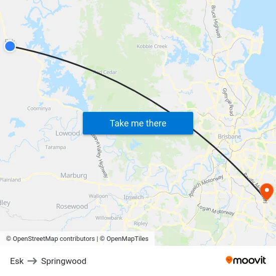 Esk to Springwood map