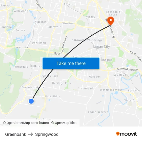Greenbank to Springwood map