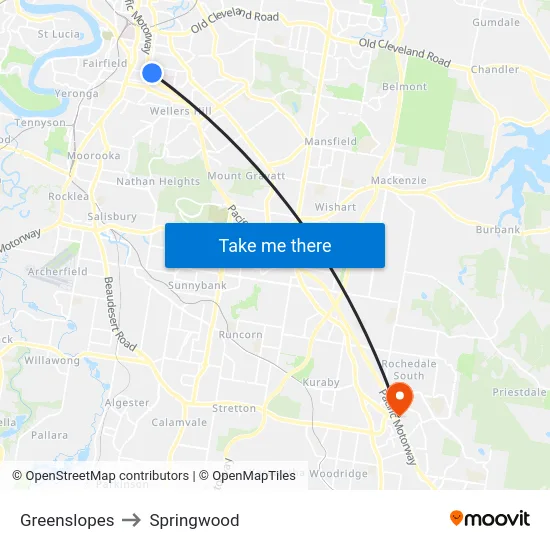 Greenslopes to Springwood map