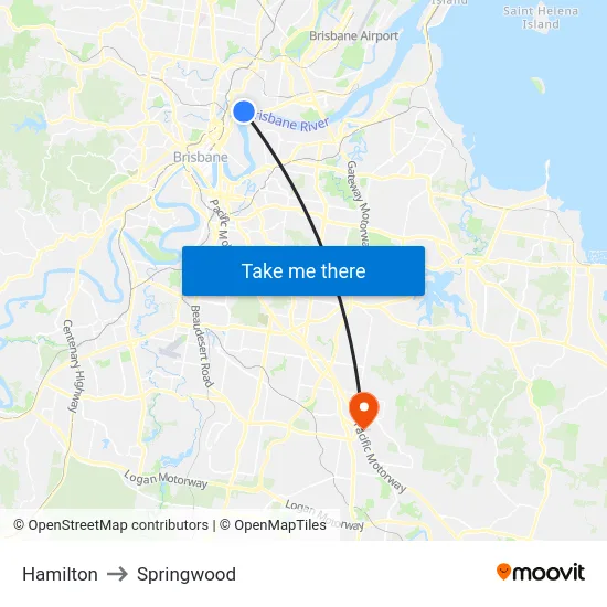 Hamilton to Springwood map
