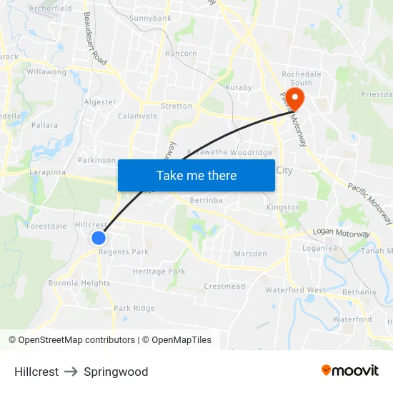 Hillcrest to Springwood map