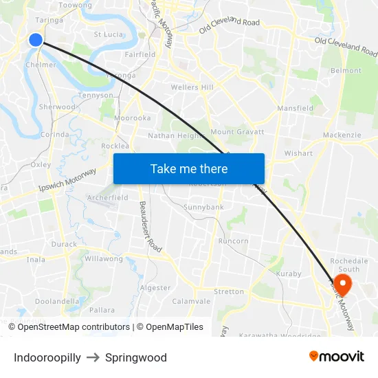 Indooroopilly to Springwood map