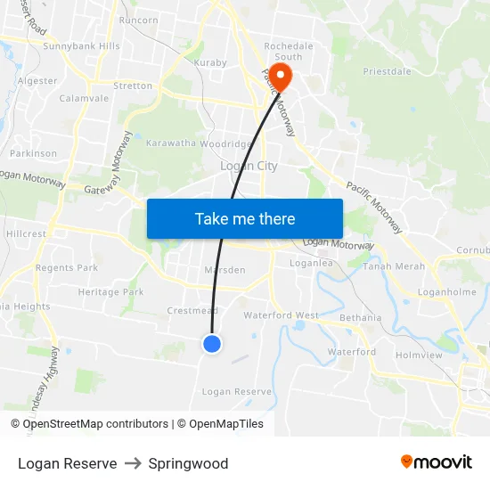 Logan Reserve to Springwood map