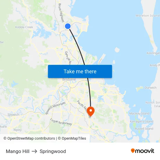 Mango Hill to Springwood map