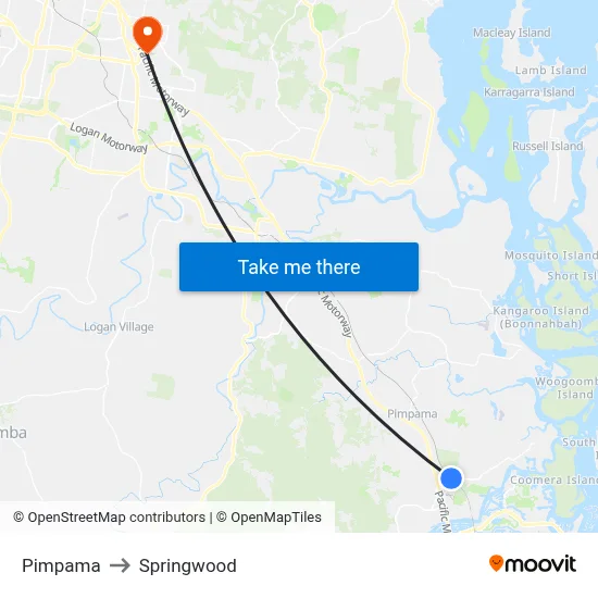 Pimpama to Springwood map