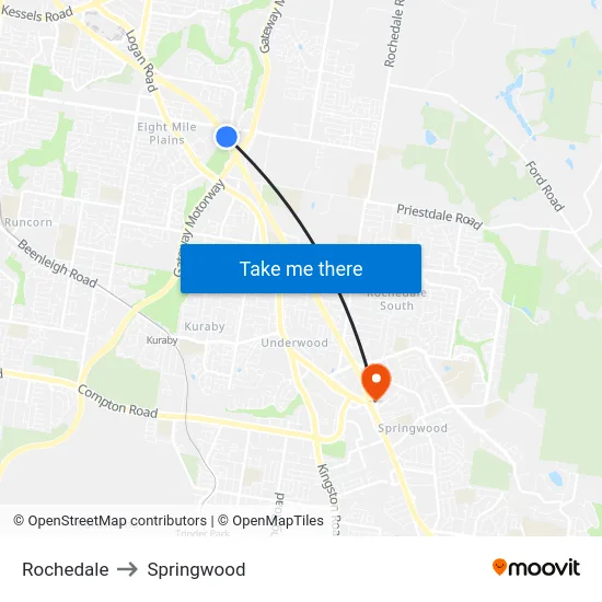 Rochedale to Springwood map
