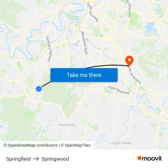 Springfield to Springwood map