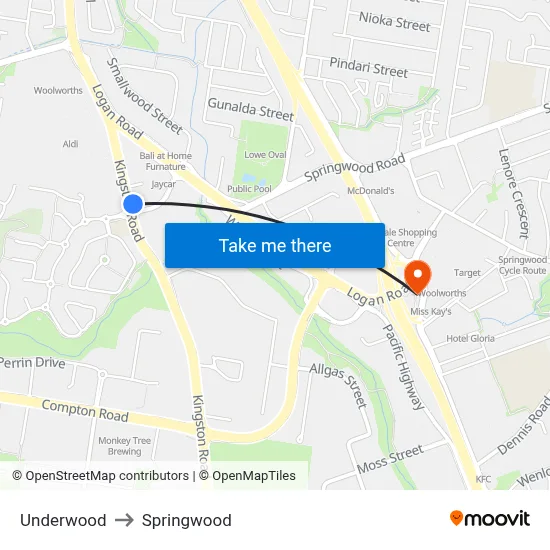 Underwood to Springwood map