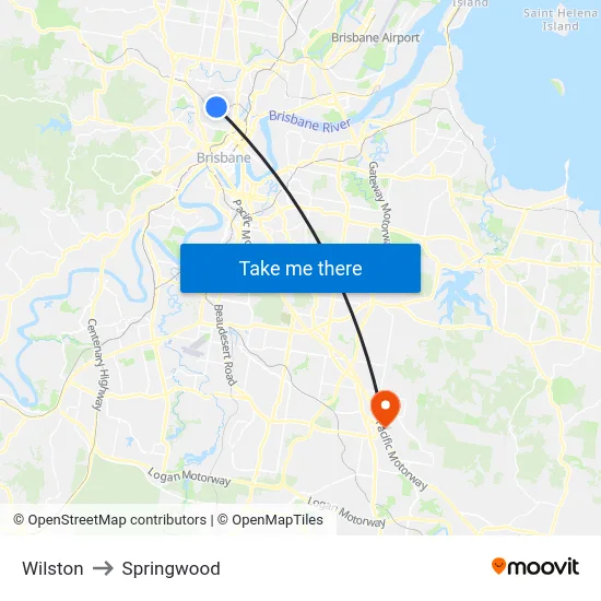 Wilston to Springwood map
